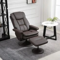 HOMCOM Recliner And Ottoman With Wrapped Base, Swivel PU Leather Reclining Chair With Footrest For Living Room - Black -Baxton Acme Shop 51f30caa 7e2f 43b7 8285 67adb04d51d2