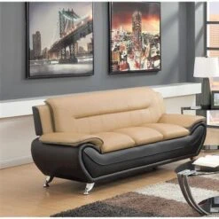 Sanuel 79.2" Faux Leather Pillow Top Arm Sofa - Camel/Black -Baxton Acme Shop 52194fed f82c 40e6 b2ae 7145ba723dc1