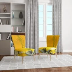 Designart "White And Yellow Marbled Acrylic With A Cloud Of Black" Upholstered Modern Accent Chair - Arm Chair - Slipper Chair -Baxton Acme Shop 522c6ff4 55cb 4626 af92 943ed82276a8