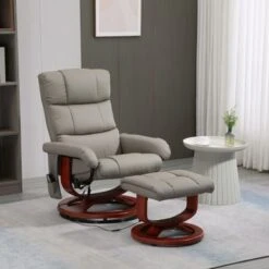 HOMCOM Recliner Chair With Ottoman, Electric Faux Leather Recliner - Grey