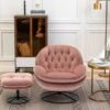 Velvet Tufted Lounge Chair And Ottoman With Swivel Metal Base - Pink -Baxton Acme Shop 52d89dc7 7906 48b1 9ff6 6ad2d48c8338