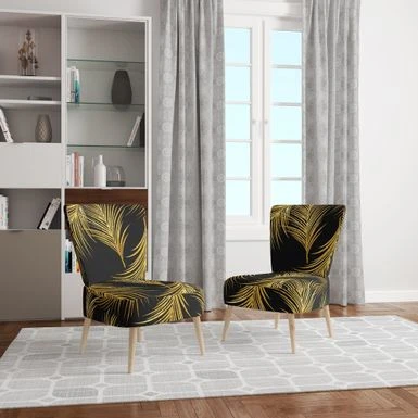 Designart "Golden Tropical Leaves Pattern" Upholstered Modern Accent Chair - Arm Chair - Side Chair 10 Designart "Golden Tropical Leaves Pattern" Upholstered Modern Accent Chair - Arm Chair - Side Chair - Image 8