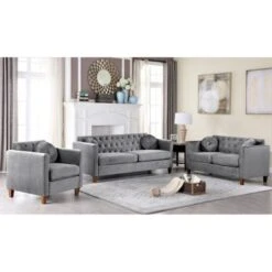 Lory Velvet Kitts Classic Chesterfield Living Room Seat-Sofa Loveseat And Chair - Green -Baxton Acme Shop 534e6d4e f38f 4f6d a3e8 c299b85df329