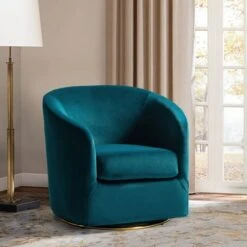 Eleuterio Modern Velvet Curved Swivel Accent Barrel Chair With Metal Base By HULALA HOME - IVORY -Baxton Acme Shop 5394bae7 2c2f 4d93 9228 5d1f2afb5197