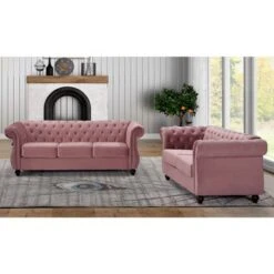 Antoinette Chesterfield 2-Piece Set- Sofa & Loveseat - Black -Baxton Acme Shop 5568ac76 1ec6 47a0 a3f5 26ecbec0ce48