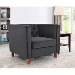 Lisette 33.1'' Velvet Square Arm Chair - Black