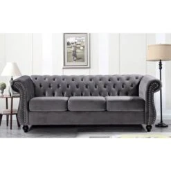Antoinette Chesterfield 2-Piece Set- Sofa & Loveseat - Grey -Baxton Acme Shop 55c83df7 f665 4517 82ac 79f33744eef7