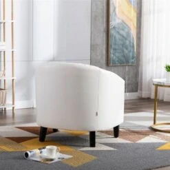 Mid-century Modern Nailhead Accent PU Barrel Chair. - White -Baxton Acme Shop 582bf3e9 3d1b 4690 babf 032734856be5