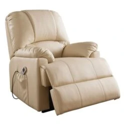 PU Upholstered Recliner With Power Lift And Massage - Beige