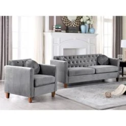 Persaud Kitts Classic Chesterfield Sofa And Chair Living Room Set - Black -Baxton Acme Shop 586b083a e2ab 48db a6b8 71192e977516