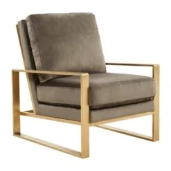 LeisureMod Jefferson Modern Velvet Accent Armchair With Gold Base - Beige -Baxton Acme Shop 58f070e8 fa68 4884 9af7 901c3cfa3e22