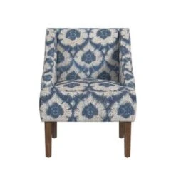 Porch & Den Holman Medallion Pattern Upholstered Swoop Armchair - Blue Ikat Print -Baxton Acme Shop 5a974019 9133 4841 b45a 3d231eb94732