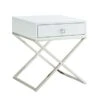 Square Lacquer X-Legs End Table/Accent Table/Nightstand With Drawer - White Chrome -Baxton Acme Shop 5ba12a99 0f91 438b 95ef 11161bb39911