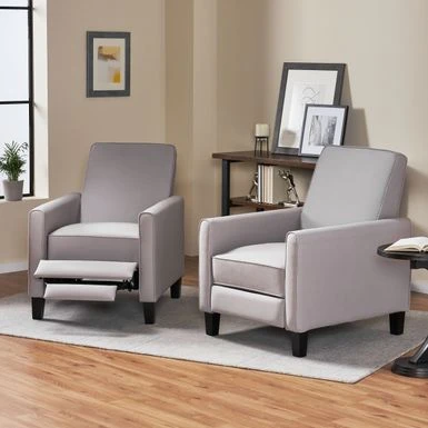 Darvis Recliners (Set Of 2) By Christopher Knight Home - Light Gray + Dark Brown 4 Darvis Recliners (Set Of 2) By Christopher Knight Home - Light Gray + Dark Brown - Image 2