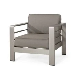 Cape Coral Aluminum Indoor/Outdoor Club Chair By Christopher Knight Home - Canvas Black+ Silver+Sunbrella -Baxton Acme Shop 5e4eed76 5a88 4045 86a3 cb044fd93874