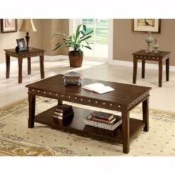 Solid Wood Coffee & End Tables Set, Dark Brown, Pack Of 3 - Wood