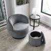 Swivel Barrel Chair With Storage Ottoman - Grey