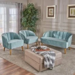 Amaia Modern 3-piece Velvet Chat Set By Christopher Knight Home - Pewter + Walnut -Baxton Acme Shop 5fdba0f4 fe54 498a bc8c 288bca753789