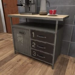 Gray Metal Industrial Cabinet With Numbers And Text - 17"W X 36"L X 32"H - Grey - Square -Baxton Acme Shop 5fe0df9a 0cfe 433c 9881 e628d6aa7f4c