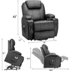 Power Lift Recliner PU Leather With Massage And Heating - Grey -Baxton Acme Shop 61858be9 89b7 4b7c 8216 d0f11230e357