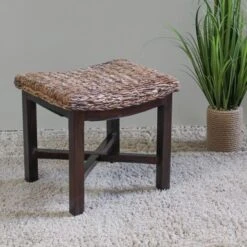 International Caravan 'Arizona' Woven Abaca Rectangular Cushioned Top Stool With Mahogany Hardwood Frame - Salak Brown