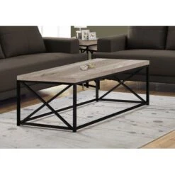 Coffee Table/ Accent/ Cocktail/ Rectangular/ Living Room/ 44"L/ Metal/ Laminate/ Beige/ Black/ Contemporary/ Modern