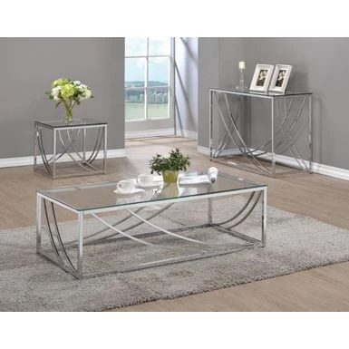 Glass Top Rectangular Coffee Table Accents Chrome 4 Glass Top Rectangular Coffee Table Accents Chrome - Image 2