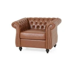 Silverdale Traditional Chesterfield Loveseat And Club Chair Set By Christopher Knight Home - Cognac Brown + Dark Brown -Baxton Acme Shop 637f7a78 79fa 4857 86cf 52e8ff400086