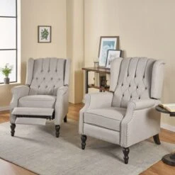 Walter Tufted Fabric Recliners (Set Of 2) By Christopher Knight Home - Charcoal + Dark Brown -Baxton Acme Shop 640e3bb2 cf71 45db ae7b 0794a0d2f8fd