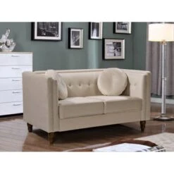 Roberta Velvet 3-Piece Set-Loveseat Sofa & Chair - Grey -Baxton Acme Shop 658cfff6 2759 49e4 a304 60f83f417863