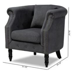 Baxton Studio Renessa Classic & Traditional Velvet Upholstered Wood Armchair - Beige, Dark Brown -Baxton Acme Shop 65a4ca37 6898 4653 ae47 518e4c7ffb8c