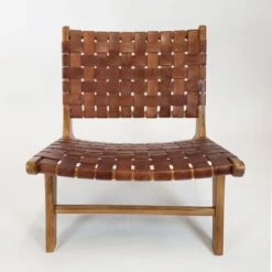 WAREHOUSE OF TIFFANY Brisot Square Weave Leather On Teak Wood Lounge Chair - Black -Baxton Acme Shop 65a722a6 1812 4c6e a5fe e99a55e3bd5d