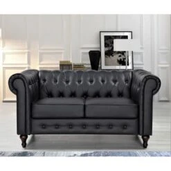 Brooks Classic Chesterfield 2-Piece Living Room Set-Loveseat & Sofa - Black -Baxton Acme Shop 66a29672 be2d 4a0e a6b3 4e0ff68ce57c