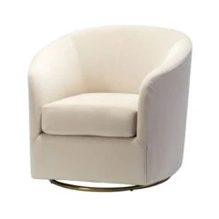 Eleuterio Modern Velvet Curved Swivel Accent Barrel Chair With Metal Base By HULALA HOME - IVORY -Baxton Acme Shop 6724c17a 5fba 4163 96b2 3c560eb3ef6e