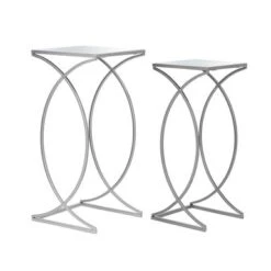 Glitzhome Set Of 2 Glam Glass Modern Side Table Sofa Table - Square-Silver