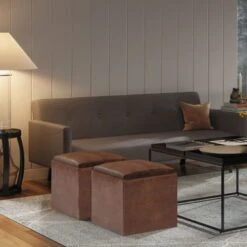 WYNDENHALL Townsend 17 Inch Wide Contemporary Square Storage Ottoman - Distressed Saddle Brown