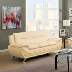 Sanuel 79.2" Faux Leather Pillow Top Arm Sofa - Camel/Black -Baxton Acme Shop 68deb67d 285b 4317 8dac 401ea68f006e