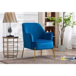 Porthos Home Kori Accent Chair, Velvet Upholstery, Gold Chrome Legs - Blue -Baxton Acme Shop 694fe5b5 1f24 4dd5 a52b 88c83dc953ad