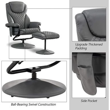 Mcombo Recliner With Ottoman, Massage 360 Swivel Leisure Chair Faux Leather 4901 - Cream White 8 Mcombo Recliner With Ottoman, Massage 360 Swivel Leisure Chair Faux Leather 4901 - Cream White - Image 6