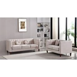 Fancher Kittleson Classic Chesterfield 2 Pieces Livingroom Set - Beige
