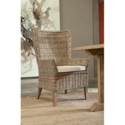 Key West Rustic Woven Kubu Host Dining Chair With Muslin Cushion (Set Of 2) - Gray-Brown -Baxton Acme Shop 6b2aed92 7839 4e0c be68 c59864b98709