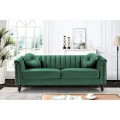 Hills Tufted Back Nailhead 75.2" Sofa - Green