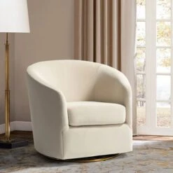 Eleuterio Modern Velvet Curved Swivel Accent Barrel Chair With Metal Base By HULALA HOME - IVORY -Baxton Acme Shop 6bc6f449 a930 4d83 a368 210dd944667a