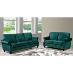 Ramos Nailhead Velvet 2-Piece Set-Loveseat And Sofa - Green