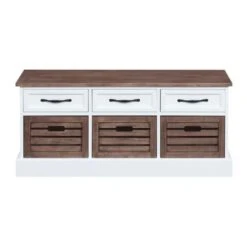 3-drawer Storage Bench Weathered Brown And White -Baxton Acme Shop 6cace31b 3c94 4340 a60b 9acf31b648ab