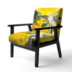 Designart "Yellow, White And Black Marbled Acrylic" Upholstered Modern Accent Chair - Arm Chair - Arm Chair