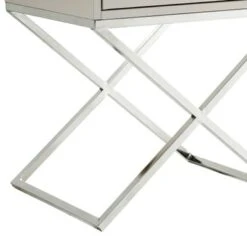 Square Lacquer X-Legs End Table/Accent Table/Nightstand With Drawer - White Chrome -Baxton Acme Shop 6e050c1d 9166 4c32 a1ef e5f4638826cc