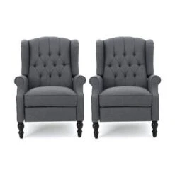 Walter Tufted Fabric Recliners (Set Of 2) By Christopher Knight Home - Charcoal + Dark Brown