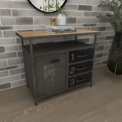 Gray Metal Industrial Cabinet With Numbers And Text - 17"W X 36"L X 32"H - Grey - Square -Baxton Acme Shop 6f7d3170 f97d 4846 b673 891bc5e8eaea