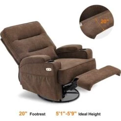 Mcombo Electric Power Swivel Glider Recliner Chair With Heat And USB Ports, Pillow, Cup Holders, Remote Control, Fabric 7752 - Brown -Baxton Acme Shop 6faa986f 28a5 4192 8c82 acab04f528c0